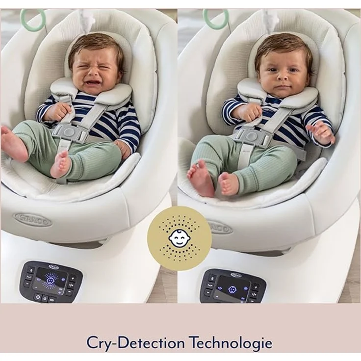 Graco Eluma™ Sway elektrische Babyschaukel mit Cry-Detection Technologie, erkennt Babyweinen und reagiert selbstständig, ab Geburt bis ca. 9 Monate (9 kg), 3-fach verstellbarer Sitz, weiß, Rori – Bild 4