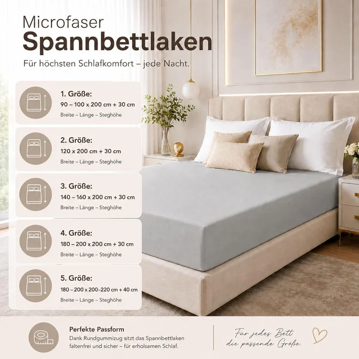 Microfaser Spannbettlaken - Spannbetttuch 180-200x200 cm – Atmungsaktiv, Knitterfrei & Pflegeleicht – OEKO-TEX Bettlaken mit Rundumgummi - Silber – Bild 4