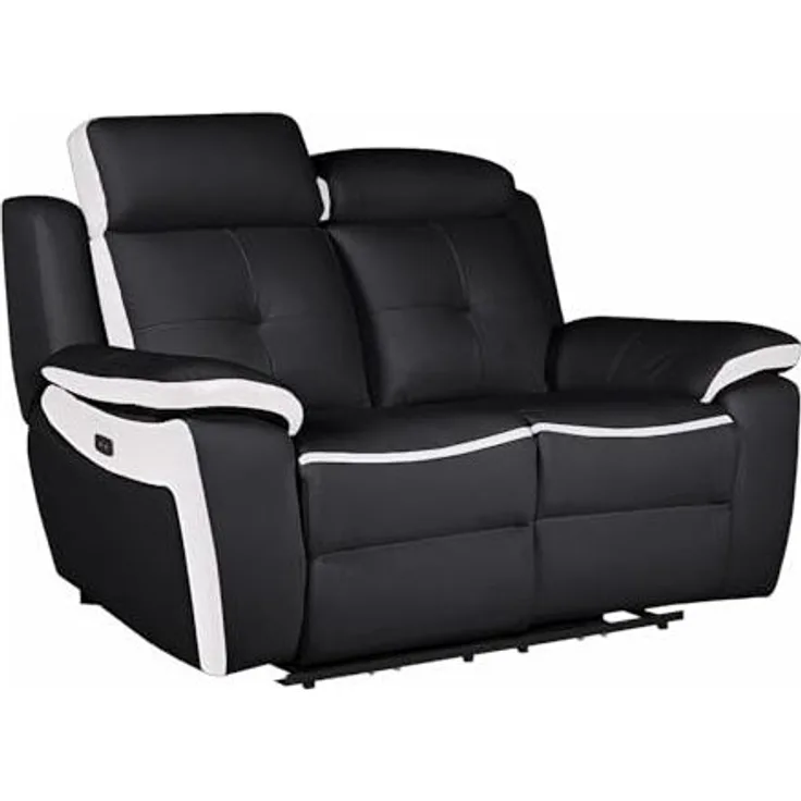 Relaxsofa Leder elektrisch 2-Sitzer ANGELIQUE - Schwarz & Weiß