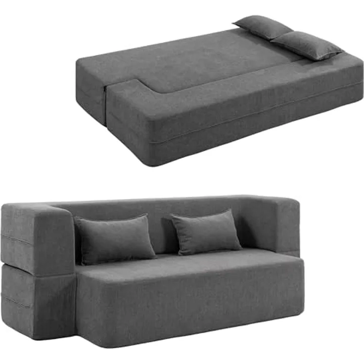 HOMCOM Schlafsofa 2.5-Sitzer-Schlafsofa aus Schaumstoff, Verstellbare Couch 1 Teile, 2 Kissen, 360 kg Belastbarkeit, Grau