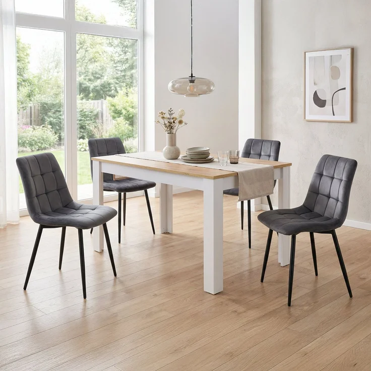 Esstisch ausziehbar 135x86 cm Wohnzimmertisch Weiß Holz Eiche Küchentisch Esszimmertisch Holztisch Tisch – Bild 7