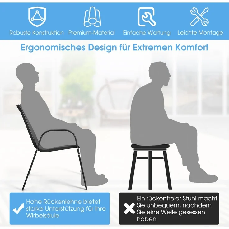 3tlg. Balkonmöbel Set Bistrotisch mit 2 Stapelbare Stühlen Balkonset Gartenset Gartengarnitur – Bild 2