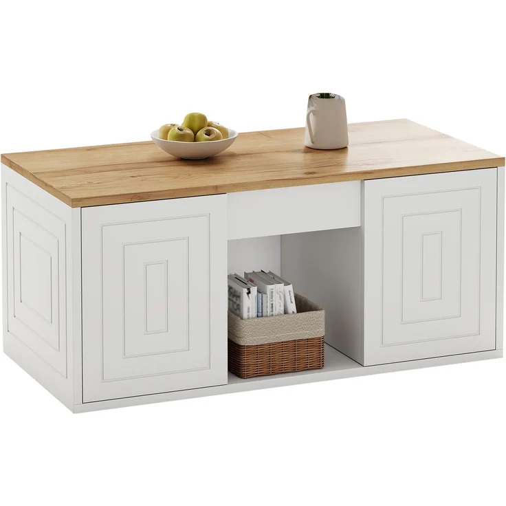 Couchtisch 46 x 95 x 45 cm, mit Höhenverstellung, in Holzoptik, Konstruktion aus Spanplatte, Weiß / Naturfarben – Bild 20