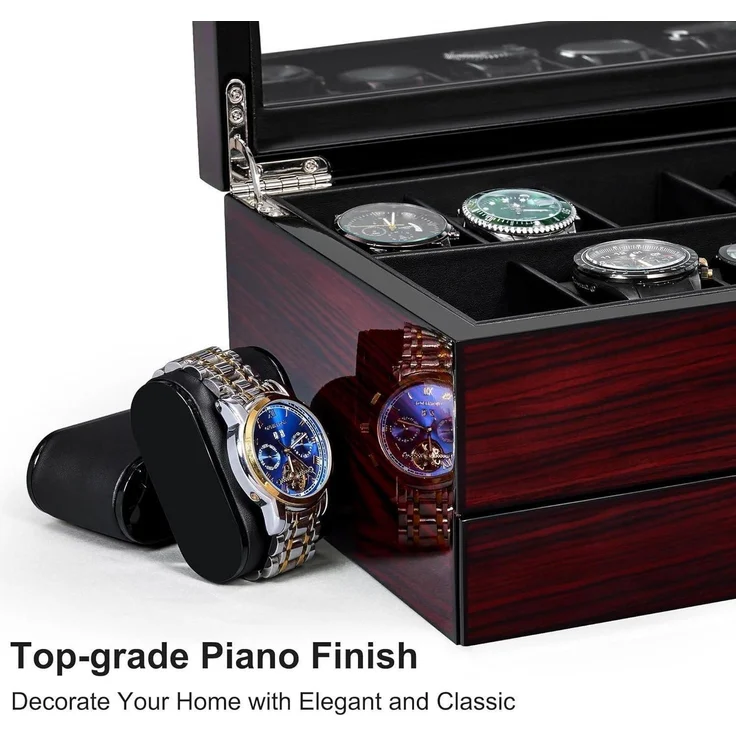 Uhrenbox Herren Watch Box Uhrengehäuse Glasdeckel 2-Tier Organizer UJWB001Y – Bild 3