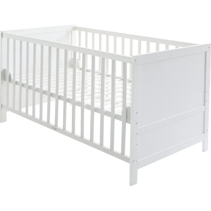 roba Gitterbettt 70 x 140 - 3-fach höhenverstellbar - 3 Schlupfsprossen - Babybett umbaubar - Holz weiß