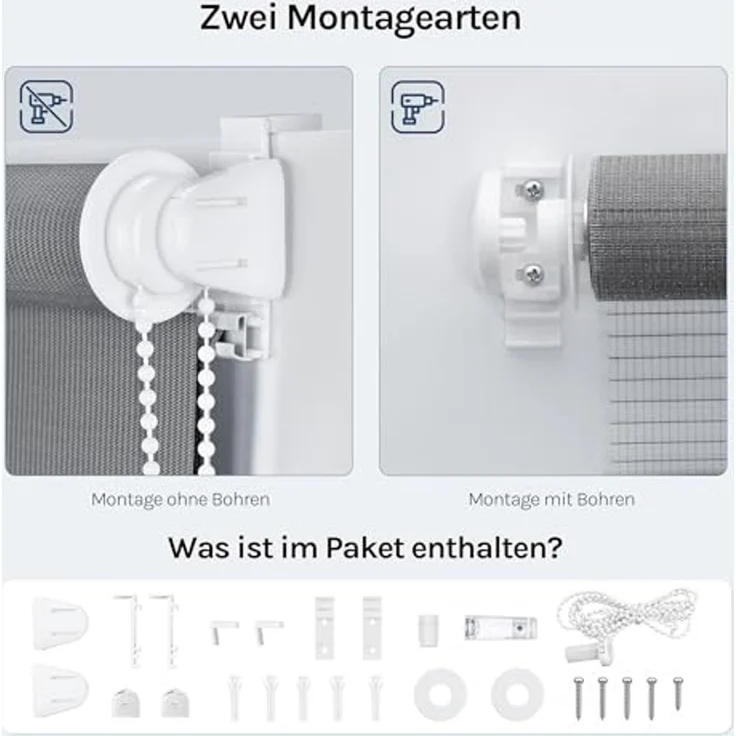 WOLTU Doppelrollo Klemmfix ohne Bohren Dunkelgrau 65x130 cm (BxH), Duo Rollo Zebrarollo Fensterrollo Klemmrollo Seitenzugrollo Easyfix lichtdurchlässig & verdunkelnd Rollos für Fenster und Tür – Bild 4