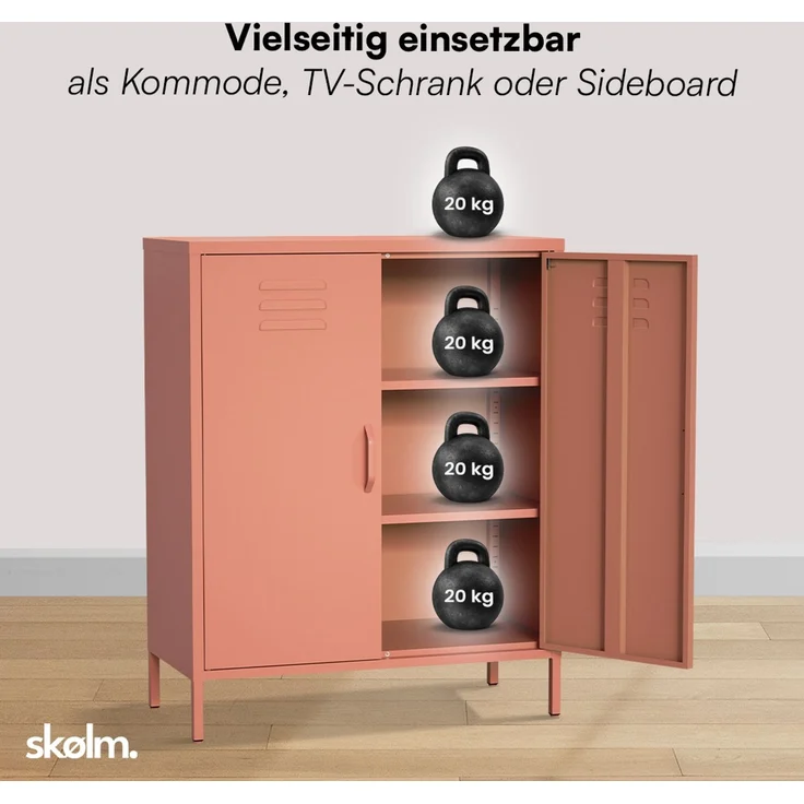 skølm 'Atria' Metallkommode, terrakotta, 100x38x80 cm, Metallschrank mit 3 Fächern – Bild 5