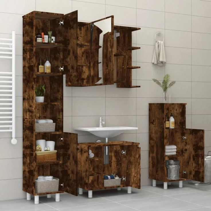 vidaXL 4-tlg. Badmöbel-Set Räuchereiche Holzwerkstoff 3187612 – Bild 5