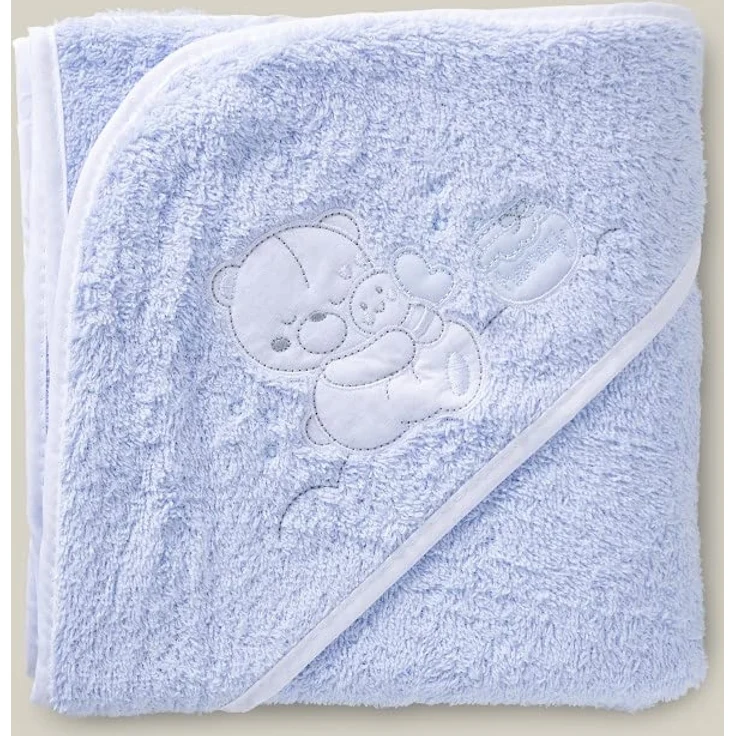 Baby BadePoncho 1x1 m Bademantel Kapuzenbademantel HONEY BEAR Blau, für Neugeborene · 100% Baumwolle – Bild 4