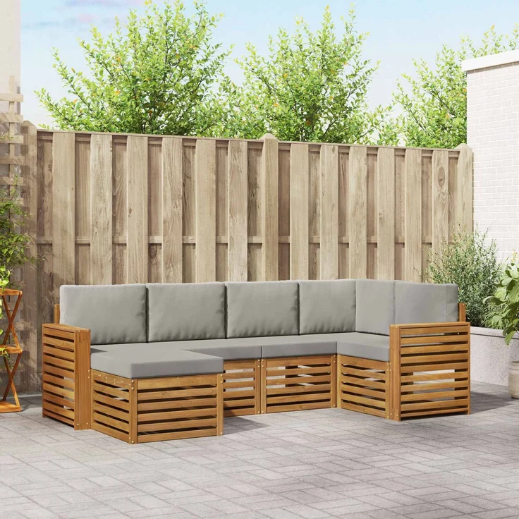 vidaXL Outdoor-Sofagarnitur 6 stk. 5-Sitzer Natur und Hellgrau 3375096 – Bild 1
