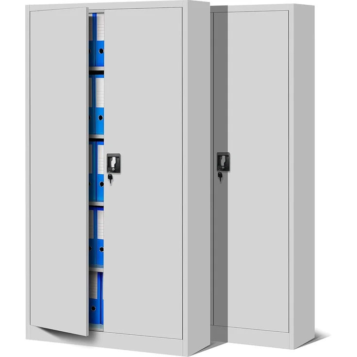 Jan Nowak 2er Set Aktenschrank C001 Metallschrank Stahlschrank Werkzeugschrank Büroschrank Lagerschrank Universalschrank Pulverbeschichtung Flügeltüren 185 x 90 x 40 cm (grau/grau)