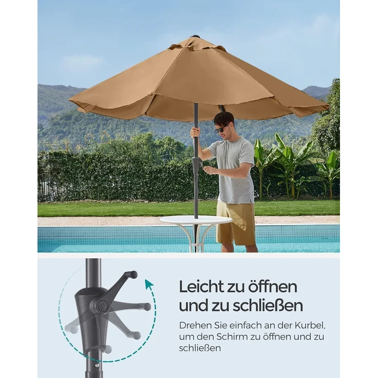SONGMICS Sonnenschirm 300 cm, UPF 50+, Strandschirm, beidseitig um 30° knickbar, Sonnenschutz, mit Kurbel zum Öffnen/Schließen, für Terrasse, Balkon, Pool, ohne Ständer, taupe GPU30BRV1 – Bild 3
