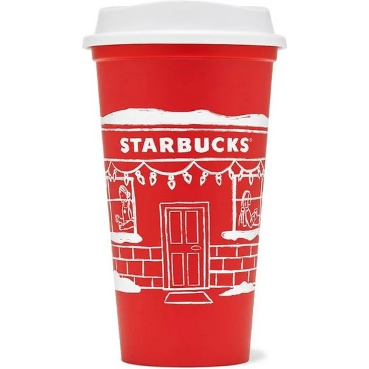 Starbucks Frühstücks-Geschirrset Starbucks Wiederverwendbarer Rossa delle Feste Becher – Weihnachten