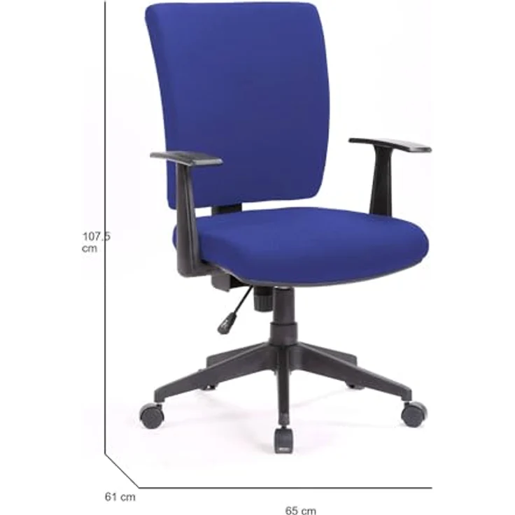 Dmora - Stuhl mit Rädern Palmerston, Chefsessel mit Armlehnen, ergonomischer Bürositz, 61x65h98/108 cm, Blau – Bild 4