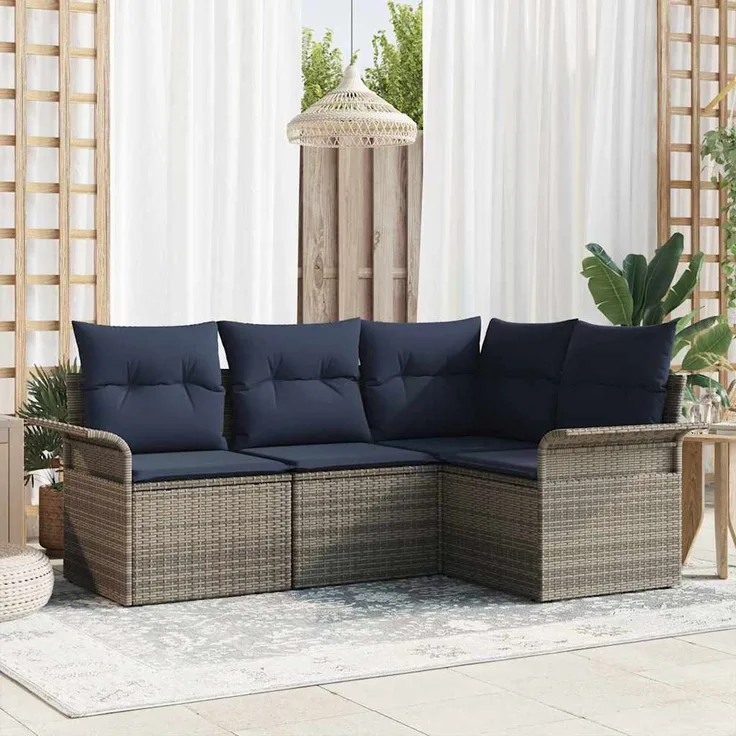vidaXL Gartensofa-set mit Kissen 4 pcs Grau Poly-Rattan 3345345
