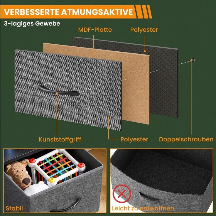 DUMOS Stauraumschrank Kommode mit Stoffschubladen, Stoffkommode für Schlafzimmer Geeignet Schubladenschränke – Bild 3