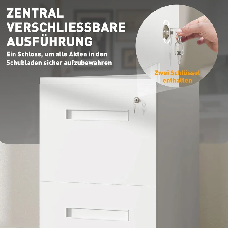 Rollcontainer, Aktenschrank, Trennwand, zentral abschließbar, Stahlgehäuse, 5 Räder, weiß, 39 x 48 x 67 cm--Weiß--67x48x39cm--YOUDENOVA – Bild 6