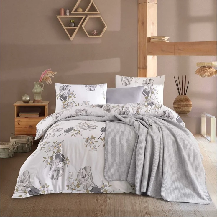Buymax Bettwäsche, Renforcé, 2 teilig, Bettbezug-Set 155x220 cm 100% Baumwolle mit Reißverschluss Blumen Weiß – Bild 2