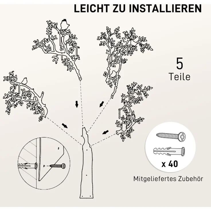DESVIAE Kleiderständer zur Wandmontage mit 8 Haken aus Metall Schwarz, 120 x 5 x 175 cm – Bild 3