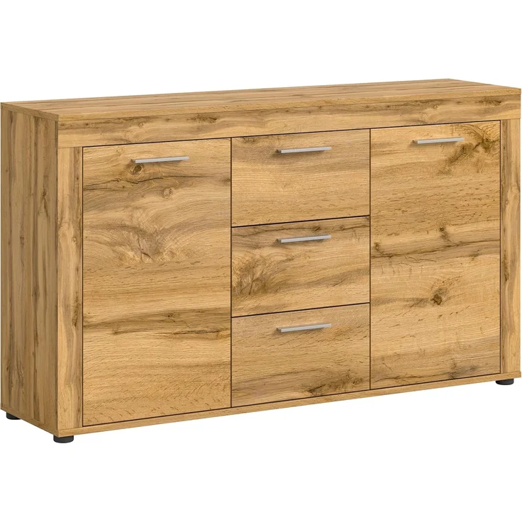 xonox. home Wohnen Jam X8BM9T01 Sideboard Schrank Lowboard Wohnzimmerschrank in Wotan Eiche Melamin, ca. B/H/T: 125 x 80 x 35 cm