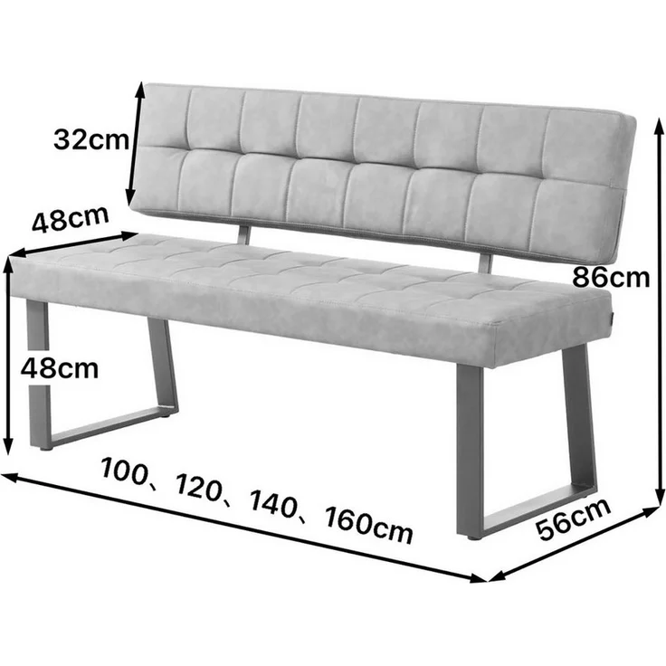 B&D home Essbank SIGFRID (1-St), gepolstert, Metallgestell, mit/ohne Rückenlehne, in 100/120/140/160cm – Bild 3