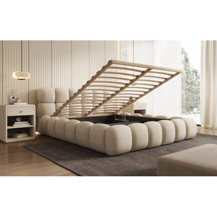 Luxusbetten24 Polsterbett Designer Polsterbett Boston Bouclé, mit Stauraum – Bild 3