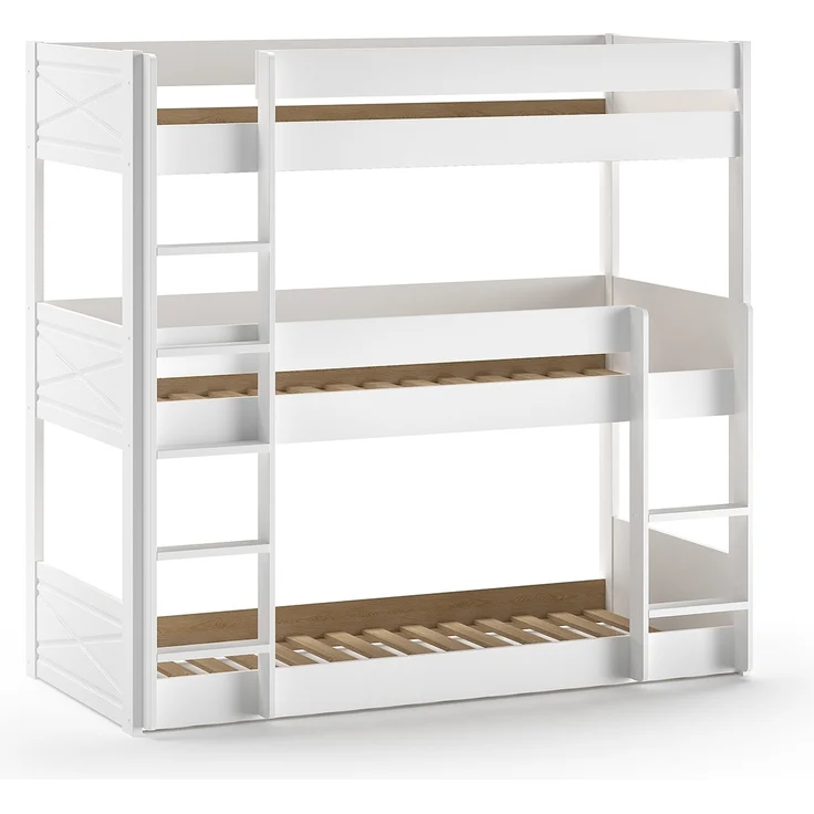 Etagenbett Karyl 206x105x200 3-fach Hochbett Massivholz Weiß – Bild 5