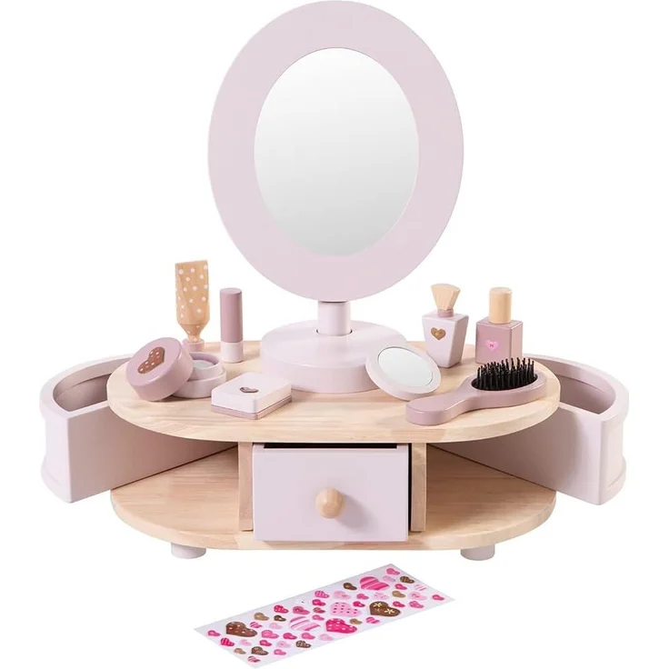 howa Schminktisch, für Kinder aus Holz mit 8 tlg. Zubehör aus Holz und Herzaufklebern – Bild 6