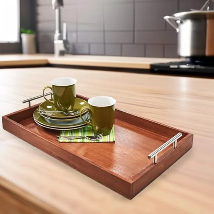 Kobolo Tablett rechteckig aus Bambus mit Metallgriffen - braun, Bambus – Bild 2