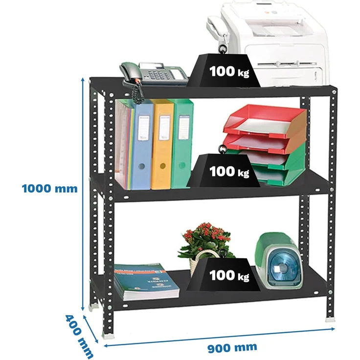 Simon Rack Metallregale, 1000 x 900 x 400 mm, 3 Metallböden, 100 kg Biegepunkt, Lagerregal, Anthrazit - Comfort – Bild 3