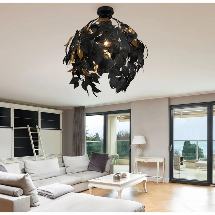RGB LED Deckenleuchte, Blattdesign, schwarz, gold, H 58 cm – Bild 3