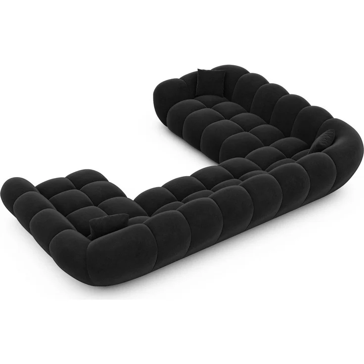 Sofa Dreams Wohnlandschaft Maleron XXL Polster Couch, Stoffsofa, 6-Sitzer, Ottomane rechts, Samtstoff in Schwarz – Bild 3