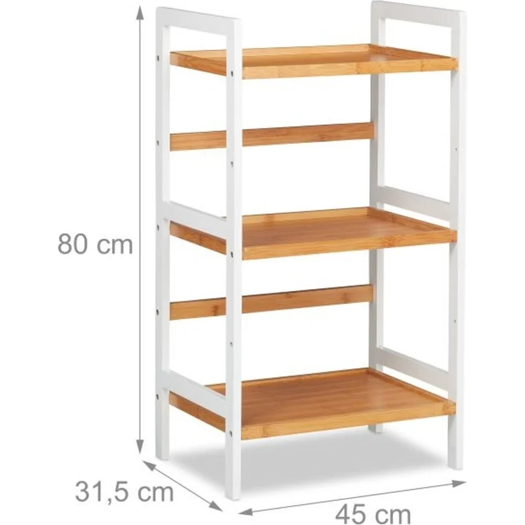 Relaxdays Badregal mit 3 Ablagen, Bambus weiß / natur, 45 x 31,5 x 80 cm – Bild 4