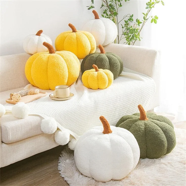 1 Stück – Kürbis-Plüschkissen, Halloween-Dekokissen, weich, rund, ca. 20 cm, Braun – Bild 4
