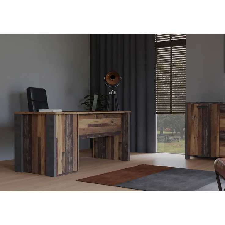 FORTE Clif Schreibtisch, Holzwerkstoff, Grau/Braun, 160 x 73,5 x 69,6 cm