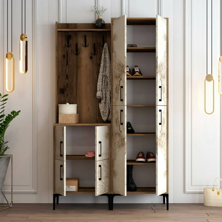 Dmora Eingangsmöbel Eufemia, Moderner Eingang, Wandgarderobe, Multifunktions-Aufbewahrungskonsole, 120x35h200 cm, Nussbaum und Weißer Marmor – Bild 5