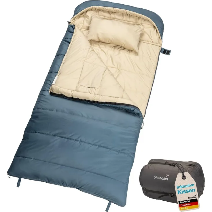 Skandika Deckenschlafsack für Erwachsene, Oppdal 190, 3 Jahreszeiten, bis 7 °C, mit Kopfteil, kleines Packmaß, 2-Wege Reißverschluss mit Skandika Zughilfen