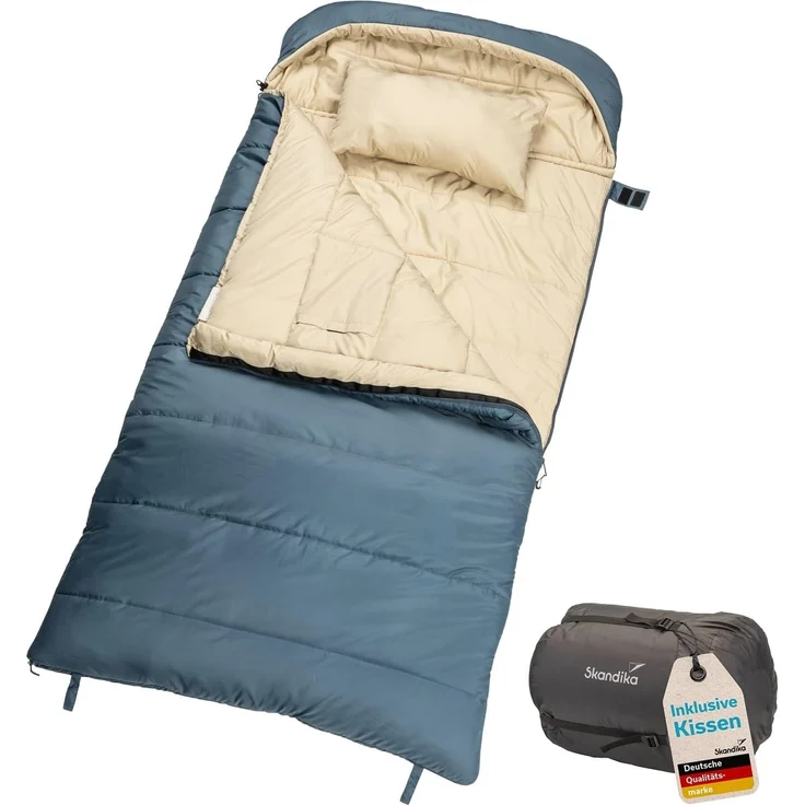 Skandika Deckenschlafsack für Erwachsene, Oppdal 190, 3 Jahreszeiten, bis 7 °C, mit Kopfteil, kleines Packmaß, 2-Wege Reißverschluss mit Skandika Zughilfen