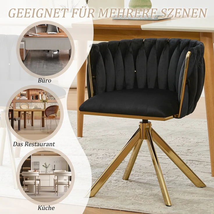 LVHOM Esszimmerstuhl 2er-Set, 180° drehbar mit runden Rückenlehne, Wohnzimmerstuhl aus Samt, bis 150 kg, für Homeoffice – Bild 7