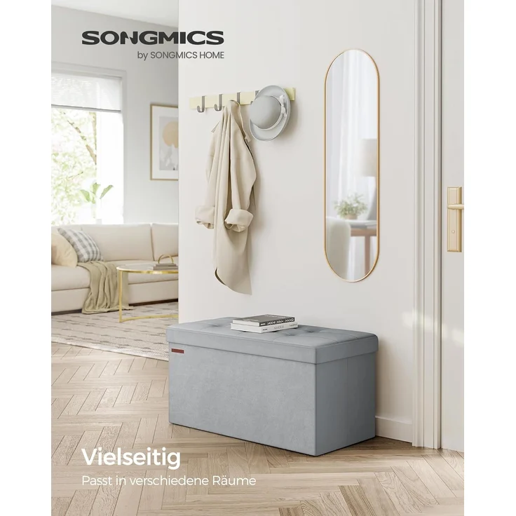 Songmics Sitztruhe mit Stauraum, Samt taubengrau, 38 x 38 x 76 cm – Bild 4