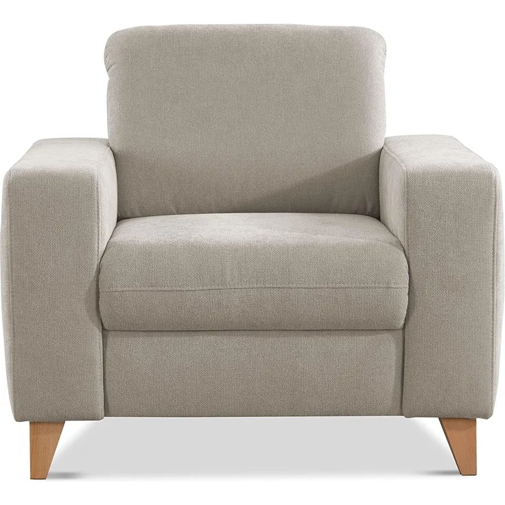 CAVADORE Sessel Lotta / Skandinavischer Polstersessel mit Federkern und Holzfüßen / 98 x 88 x 88 / Webstoff, Creme