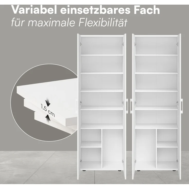 Bellamio 'Apol' Mehrzweckschrank, weiß, 176x33x60 cm, Aktenschrank mit 8 Ablagefächern – Bild 5