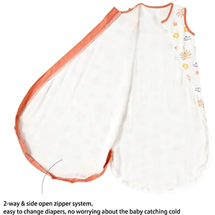Duomiaomiao Sommerschlafsack Baby, Musselin Schlafsack 0.6 Tog, Baby Schlafsack neugeboren, Dünne Schlafsack Kinder（Kokosnuss-Hain-70） – Bild 9