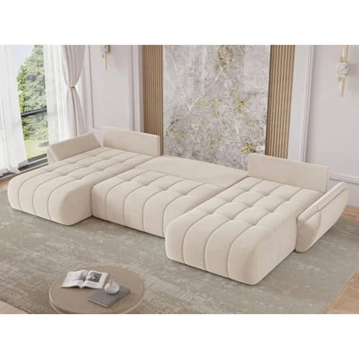 GrainGold Ecksofa Decor U, U-Form mit Bettkasten, Schlaffunktion, Wellenfedern, Beige – Bild 5