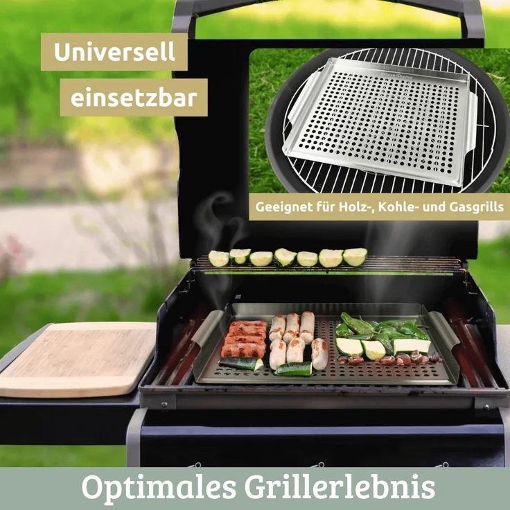 Grillschale Edelstahl für Gasgrill & Holzkohlegrill - 30x40cm | Grillplatte mit Löcher für Grillgemüse Grillzubehör Spülmaschinengeeignet – Bild 3