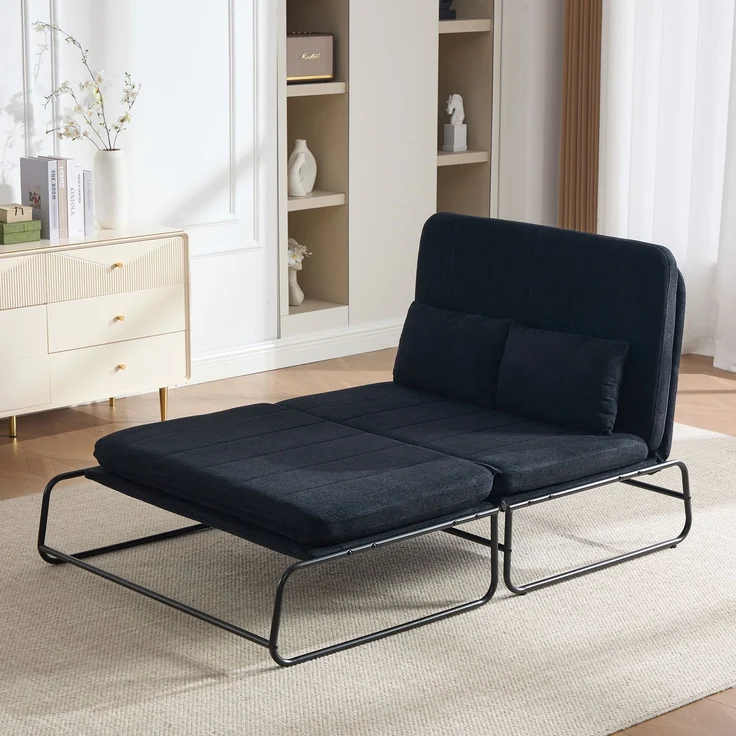 ZUBALIYA Schlafsofa 85x92 cm, mit Stauraum, mit Chenille - Bezug, mit breiten Armlehnen, mit Schaumstoffpolsterung, Schwarz – Bild 10