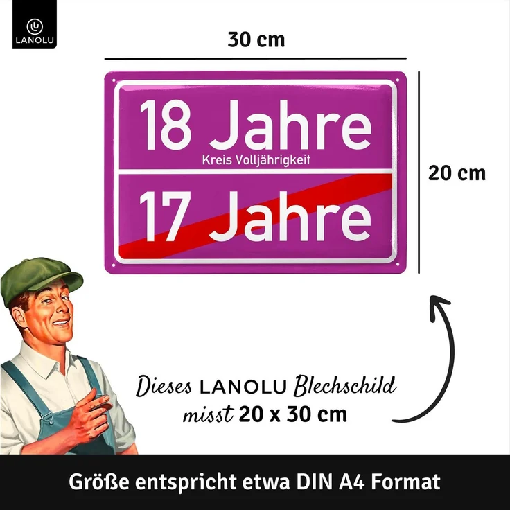 LANOLU Blechschild 18 Jahre Volljährigkeit - 20x30cm – Metall – Lila – 20181 – Bild 4