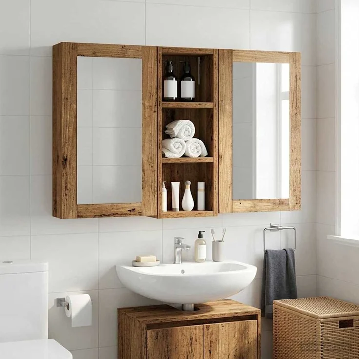 vidaXL Badezimmer-Wandschrank Altholz 20 x 10 x 50 cm Holzwerkstoff 889285 – Bild 5