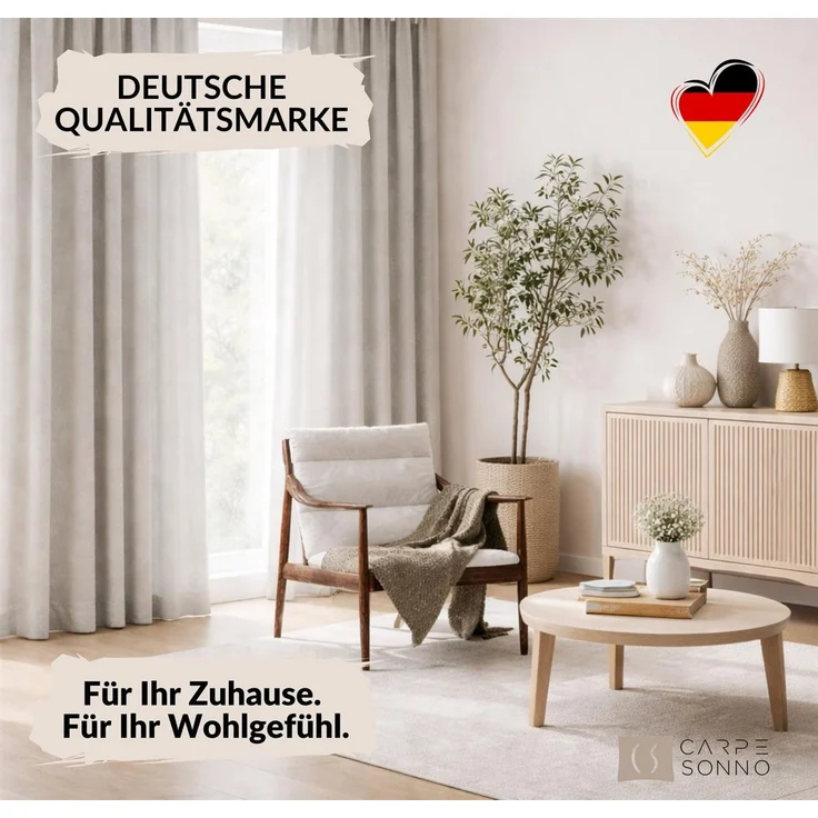 Carpe Sonno Gardine Schlaufenschal blickdicht 145x250 cm 100% Baumwolle Schlaufengardine (2 St), Schlaufen, blickdicht, Baumwolle, Schiebegardinen 2er Set für Wohnzimmer Schlafzimmer - Leinen – Bild 3