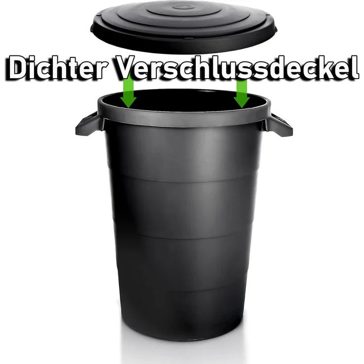 BigDean wetterfeste Universaltonne mit Deckel und 2 stabilen Tragegriffen 80 Liter SCHWARZ - Regentonne Mülleimer - Indoor und Outdoor geeignet - Made in Europe – Bild 4
